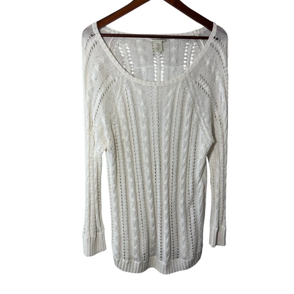 White + Warren White Linen Scoop Neck Long Sleeve Cable Knit Sweater Size XL